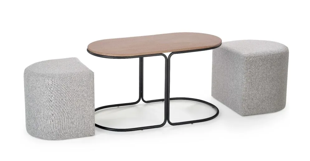 Ława PAMPA 88x43 orzech/czarna z szarymi pufami do salonu | MIRAT. styl LOFT