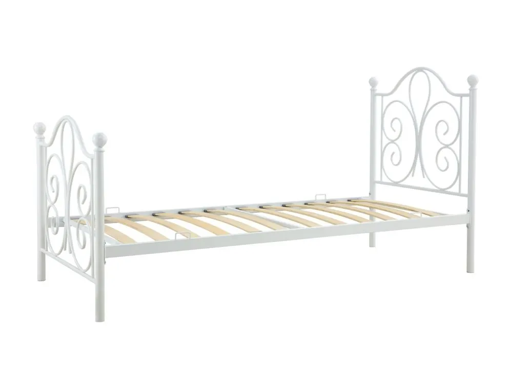 Łóżko metalowe PANAMA 90x200 białe zdobione | MIRAT. styl LOFT