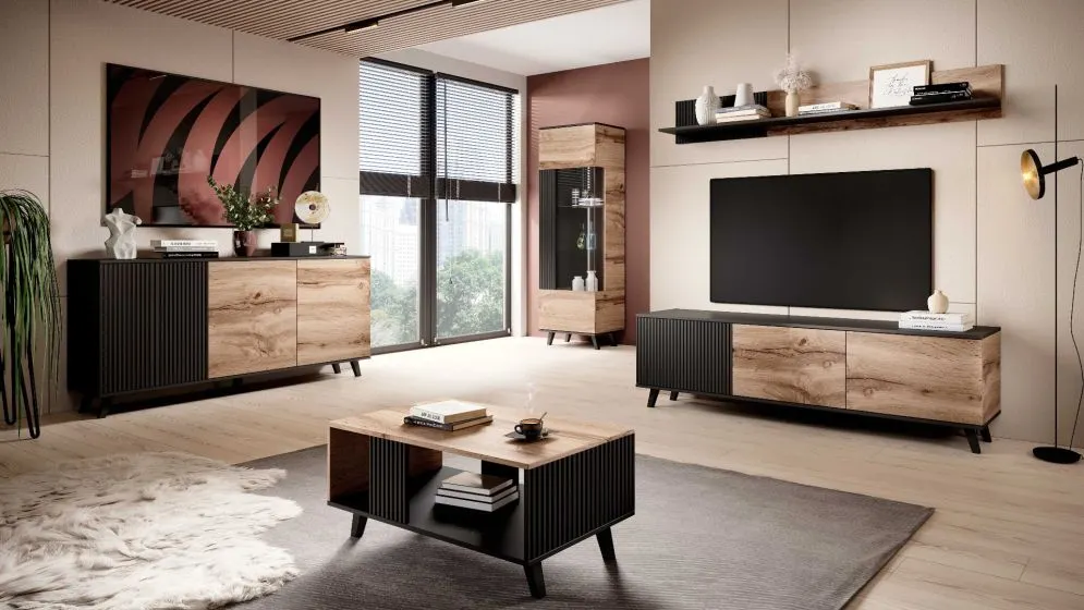 Komoda RANDOM KM-2 dąb/czarna w stylu loft | MIRAT. w stylu LOFT kolekcja RANDOM