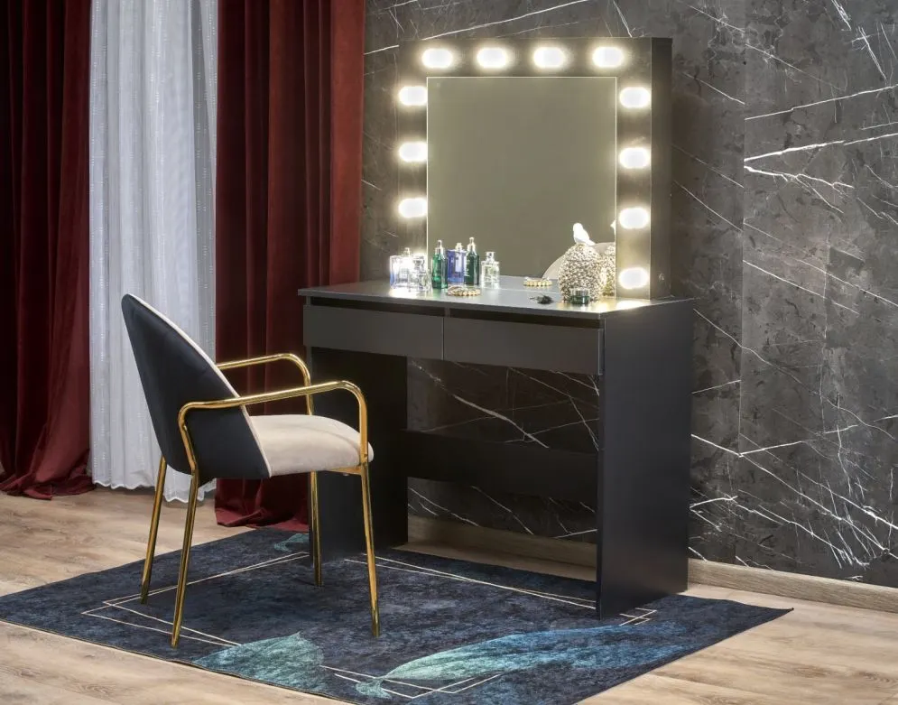 Toaletka HOLLYWOOD czarna z lustrem i oświetleniem I sklep MIRAT. styl LOFT
