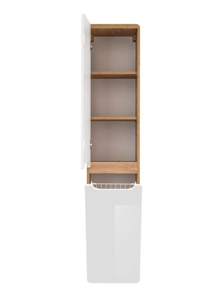 Szafka łazienkowa ARUBA 35 cm biała/dąb słupek z koszem | MIRAT.  kolekcja ARUBA