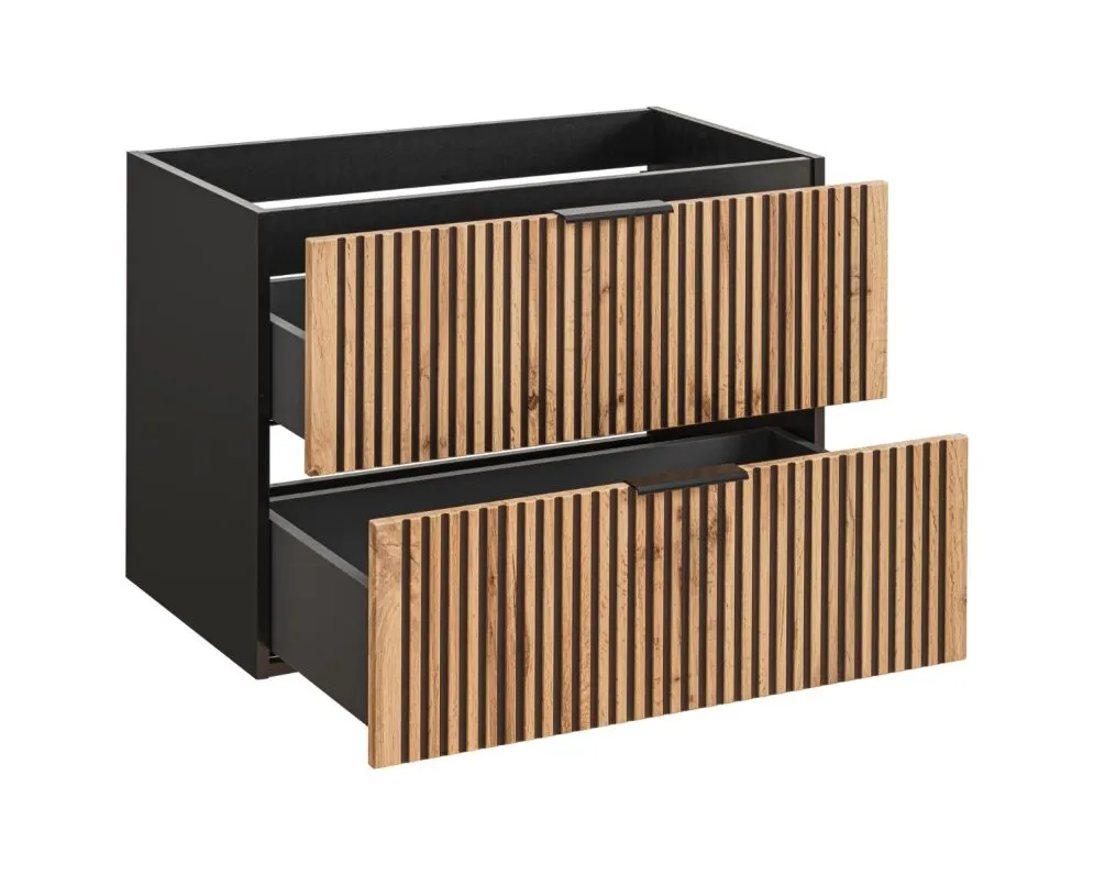 Szafka pod umywalkę BLACK WOTAN 82 80cm czarna/dąb wisząca I sklep meblowy MIRAT. styl LOFT, RYFLOWANY