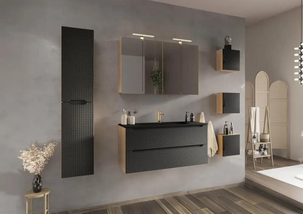 Szafka pod umywalkę LUXOR BLACK 82-90-2S 90cm dąb olejowany/czarna designerska I sklep meblowy MIRAT. styl GLAMOUR kolekcja LUXOR