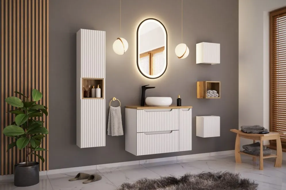 Szafka łazienkowa NOVA WHITE 83-30-1DQ 30x30cm biała ryflowana I sklep meblowy MIRAT. styl RYFLOWANY