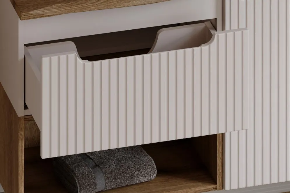 Szafka pod umywalkę NOVA CASHMERE 1S 50cm kaszmirowa z szufladą I sklep meblowy MIRAT. styl RYFLOWANY kolekcja NOVA
