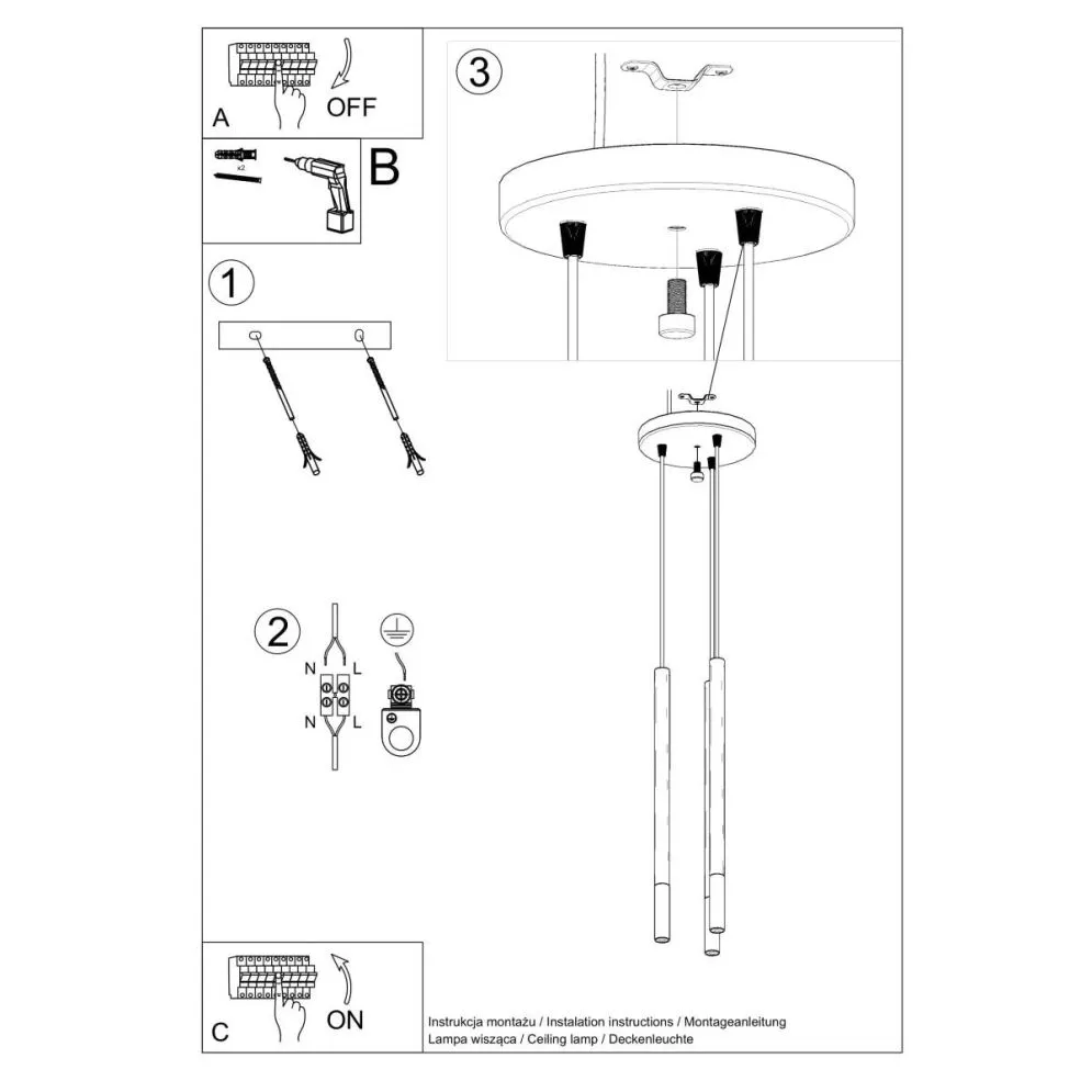 Lampa wisząca MOZAICA 3P czarny/chrom | sklep MIRAT  kolekcja mozaica