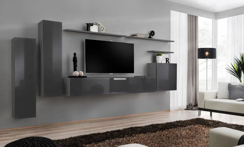 Meblościanka SWITCH I na wysoki połysk z podwieszanymi witrynami | MIRAT. kolekcja SWITCH