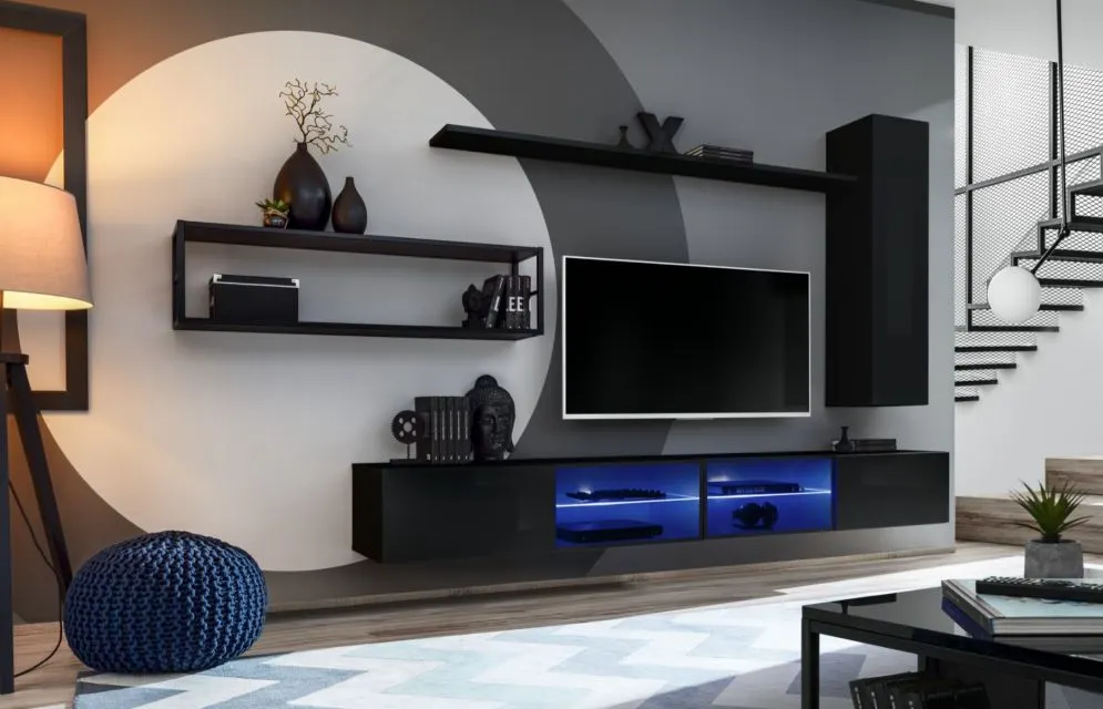 Meblościanka SWITCH MET IV czarny połysk z podświetleniem LED | MIRAT. kolekcja SWITCH MET