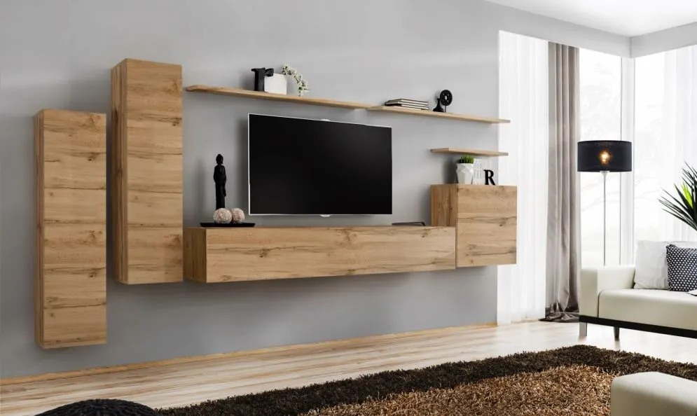 Meblościanka SWITCH I na wysoki połysk z podwieszanymi witrynami | MIRAT. kolekcja SWITCH