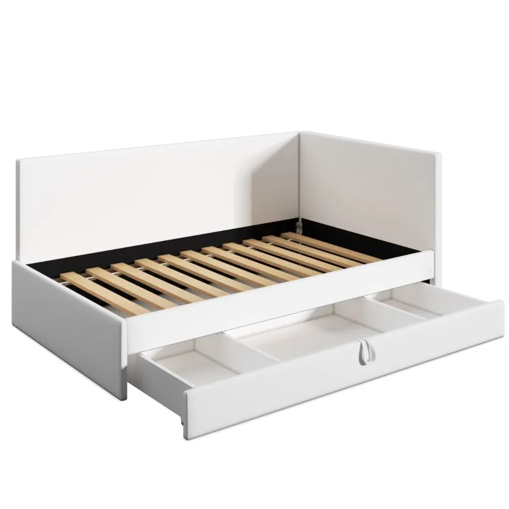 Łóżko młodzieżowe AURA 2 80x200 curry z tapicerowanym zagłówkiem i szufladą I sklep meblowy MIRAT.