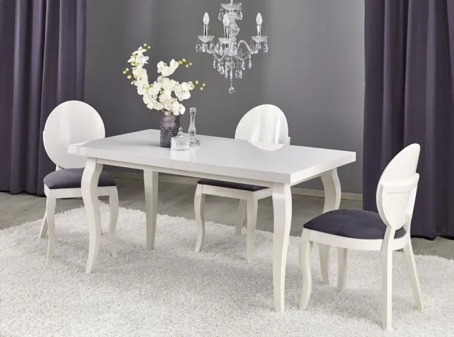Aranżacja eleganckiego białego stołu w stylu glamour Mozart