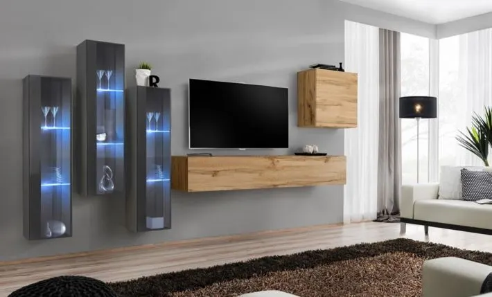 Meblościanka SWITCH XIII wisząca z przeszklonymi witrynami | MIRAT. w stylu kolekcja SWITCH