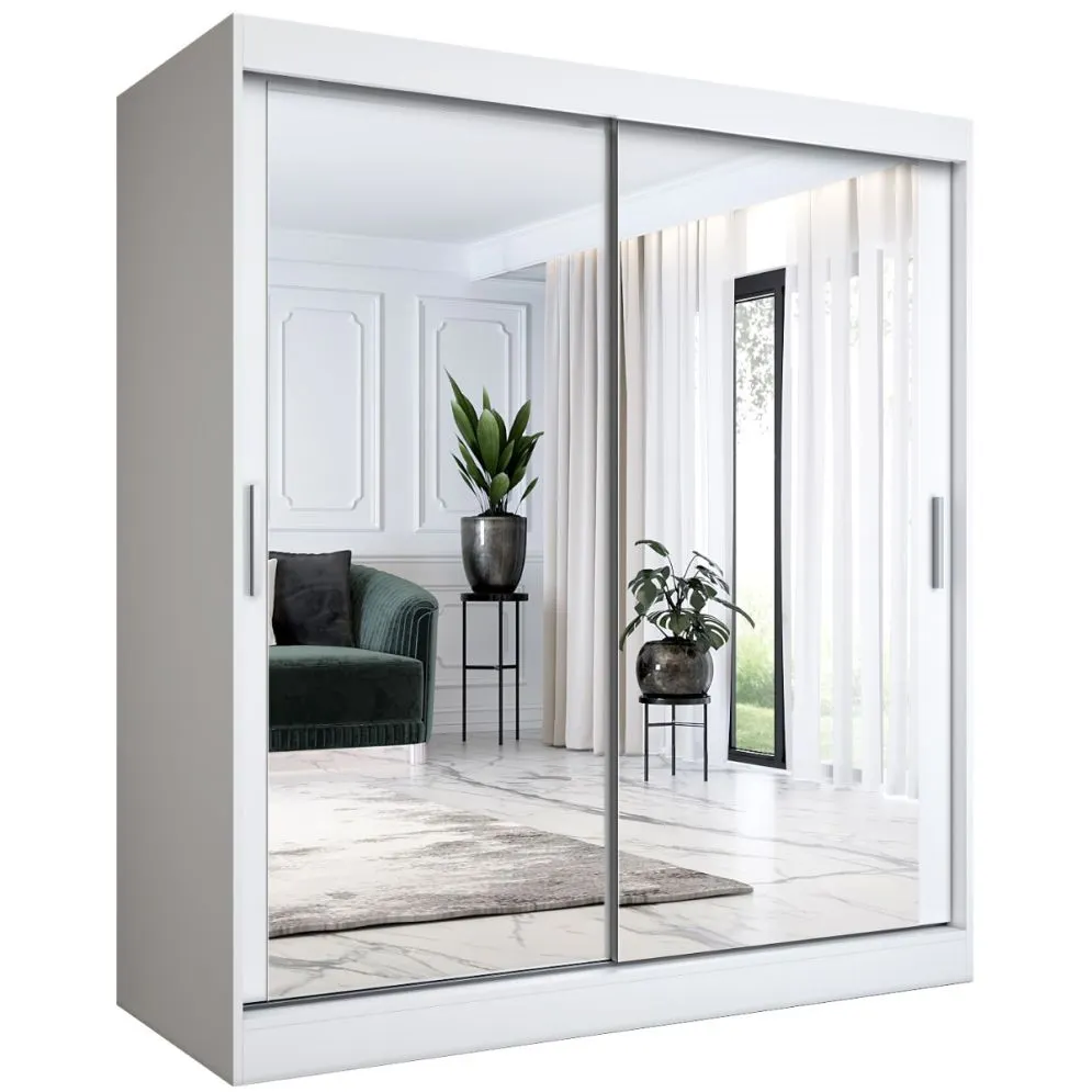 Szafa przesuwna MODUO COMFORT 180 biała mat z dwoma lustrami do sypialni | MIRAT.  kolekcja MODUO COMFORT