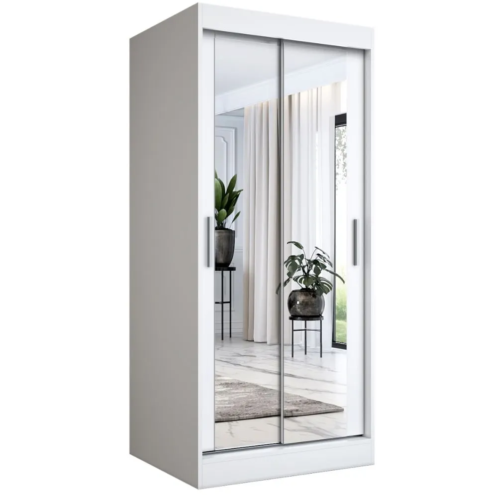 Szafa przesuwna MODUO COMFORT 90 biała mat z dwoma lustrami do sypialni | MIRAT. w stylu kolekcja MODUO COMFORT