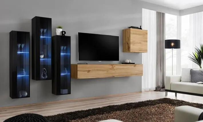 Meblościanka SWITCH XIII wisząca z przeszklonymi witrynami | MIRAT. w stylu kolekcja SWITCH