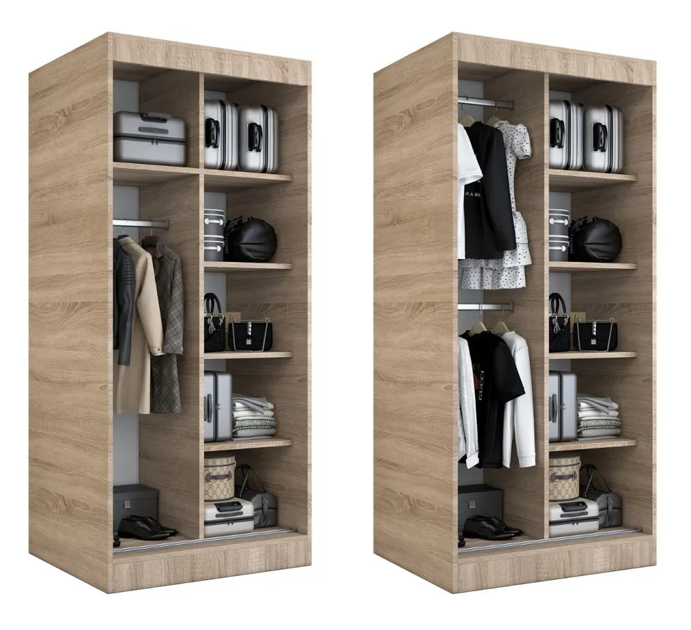 Szafa przesuwna MODUO COMFORT 90 biała mat/dąb sonoma z dwoma rodzajami frontów | MIRAT. w stylu kolekcja MODUO COMFORT