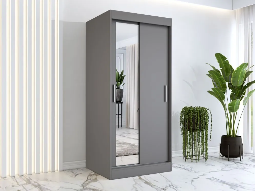 Szafa przesuwna MODUO COMFORT 90 antracyt z lustrem i gładkim frontem | MIRAT. w stylu kolekcja MODUO COMFORT