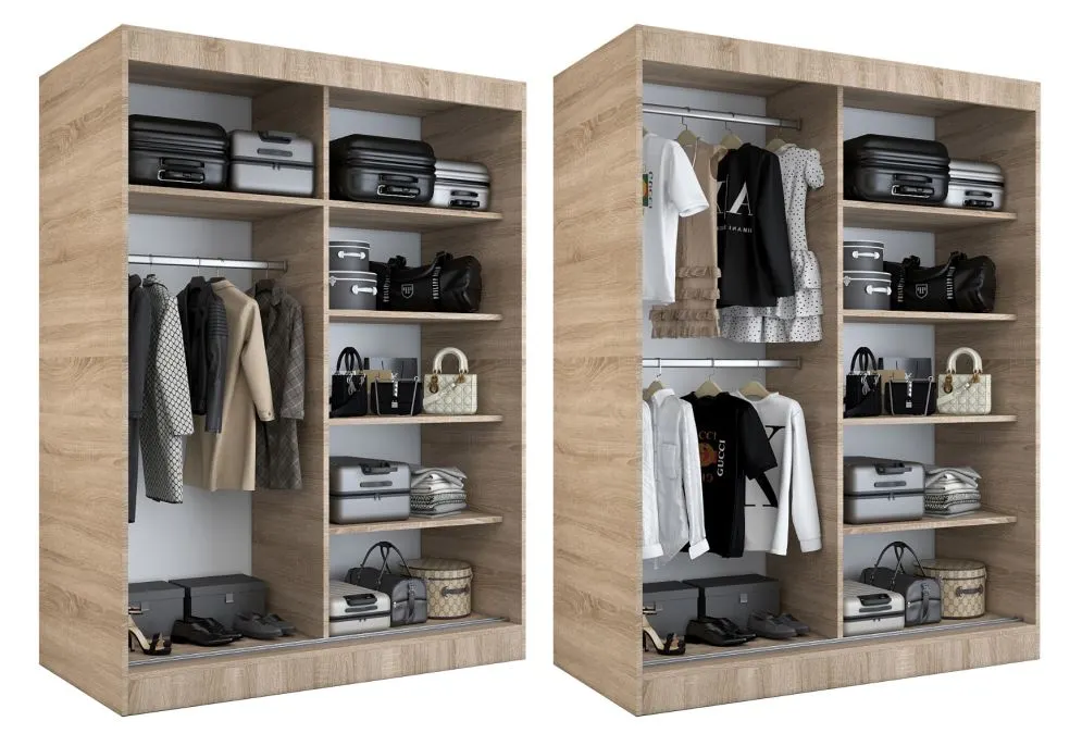 Szafa przesuwna MODUO COMFORT 150 antracyt/dąb sonoma z lustrem | MIRAT. w stylu kolekcja MODUO COMFORT