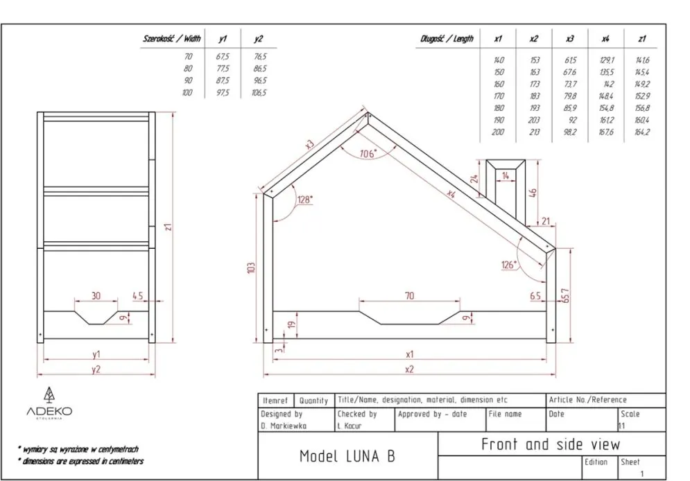 Łóżko dziecięce LUNA B 70x140 sosna domek | MIRAT. w stylu kolekcja LUNA