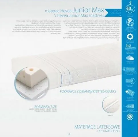Materac lateksowy Junior Max 90x200 H2 oddychający | MIRAT.