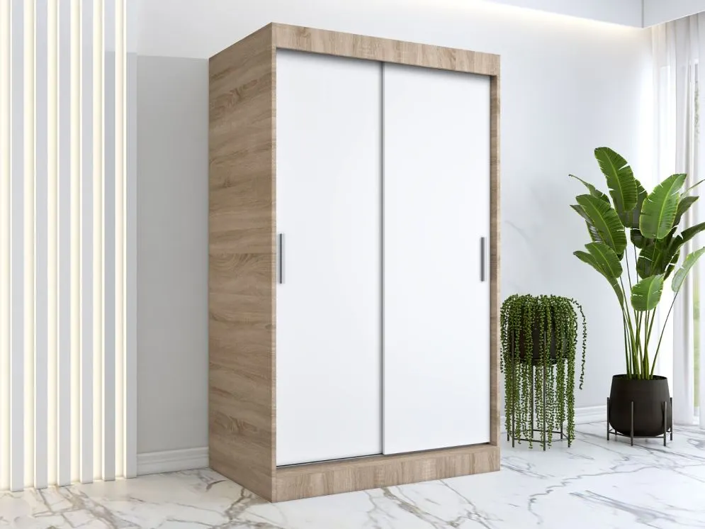 Szafa przesuwna MODUO COMFORT 120 dąb sonoma/biała mat gładka do sypialni | MIRAT. w stylu  kolekcja MODUO COMFORT