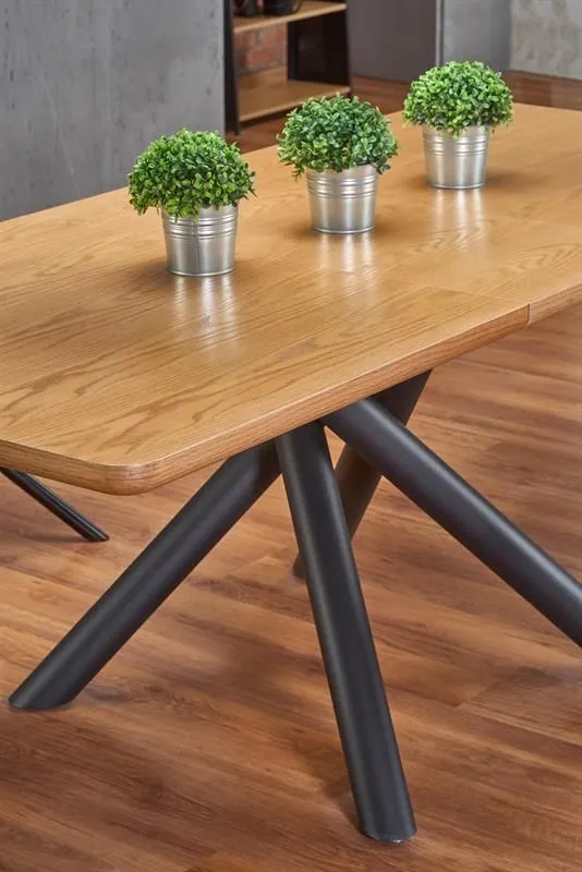 Stół DERRICK 160(200)x90 dąb/czarny rozkładany w stylu loft | MIRAT. styl LOFT
