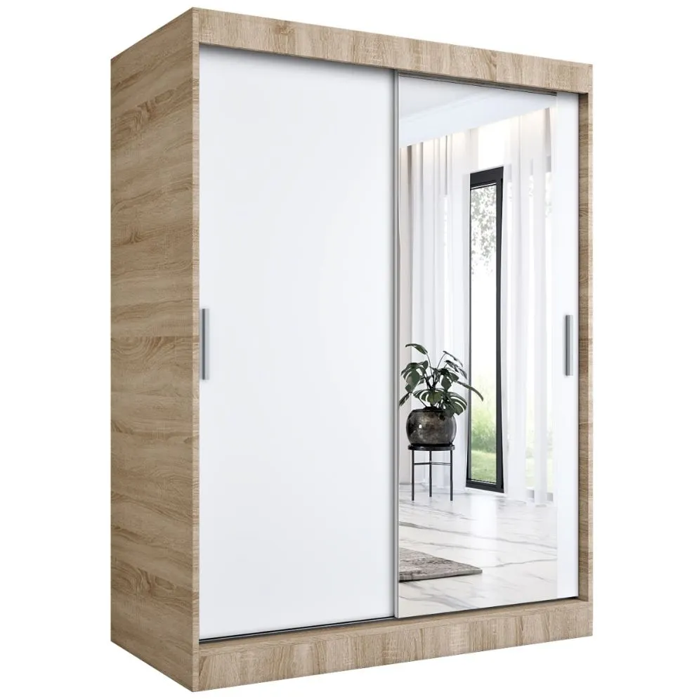 Szafa przesuwna MODUO COMFORT 150 dąb sonoma/biała mat z jednym lustrem | MIRAT. w stylu  kolekcja MODUO COMFORT