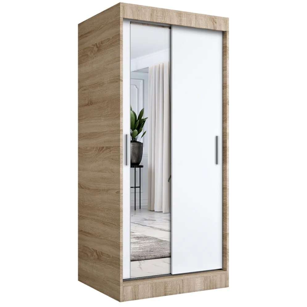 Szafa przesuwna MODUO COMFORT 120 dąb sonoma/biała mat z jednym lustrem do sypialni | MIRAT. w stylu  kolekcja MODUO COMFORT
