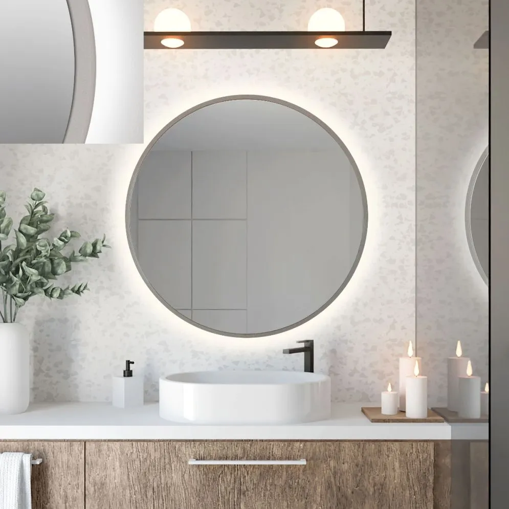 Lustro łazienkowe ZIRCON BETON 90 z oświetleniem LED | MIRAT. w stylu kolekcja ZIRCON