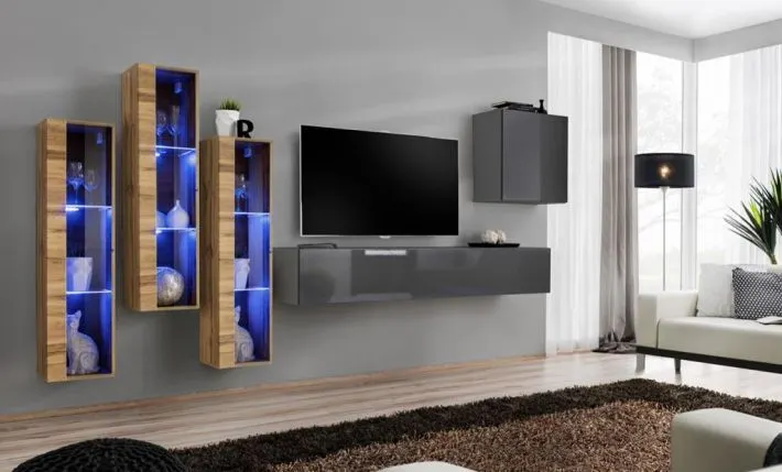 Meblościanka SWITCH XIII wisząca z przeszklonymi witrynami | MIRAT. w stylu kolekcja SWITCH