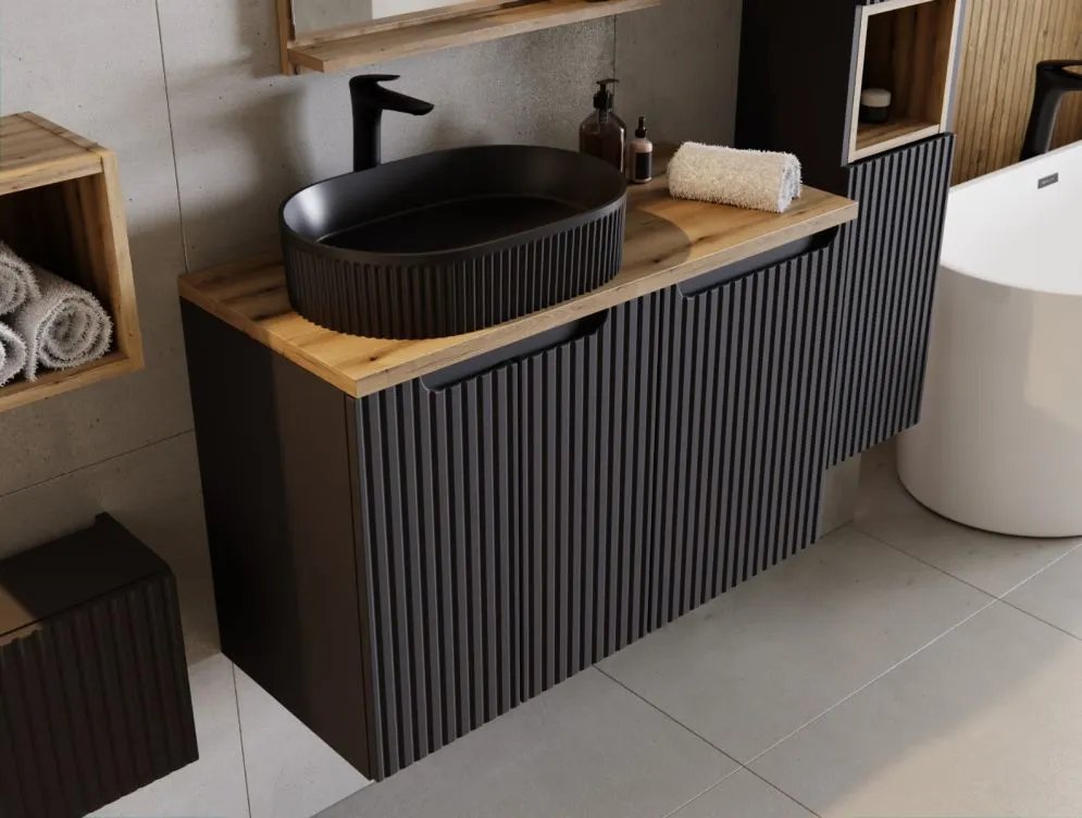 Szafka pod umywalkę NOVA BLACK 82-60-2D 60cm czarna dwudrzwiowa I sklep meblowy MIRAT. styl RYFLOWANY