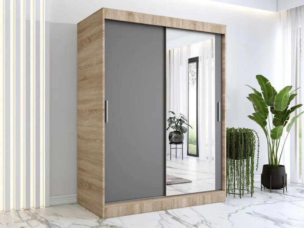 Szafa przesuwna MODUO COMFORT 150 dąb sonoma/antracyt z lustrem do sypialni | MIRAT. w stylu  kolekcja MODUO COMFORT