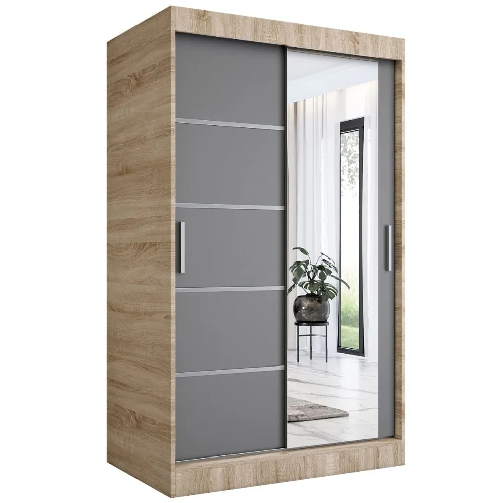Szafa przesuwna MODUO COMFORT 2 120 dąb sonoma/antracyt z lustrem do sypialni | MIRAT. w stylu kolekcja MODUO COMFORT