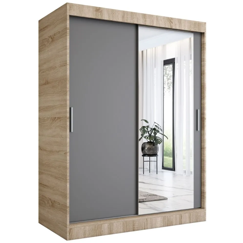 Szafa przesuwna MODUO COMFORT 150 dąb sonoma/antracyt z lustrem do sypialni | MIRAT. w stylu  kolekcja MODUO COMFORT