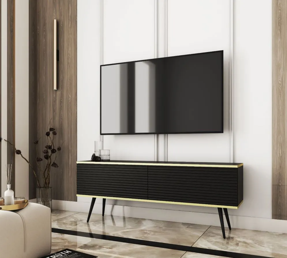 Szafka RTV KARL 3D 135cm wisząca/stojąca czarny mat ryflowana I sklep meblowy MIRAT. styl GLAMOUR, LOFT