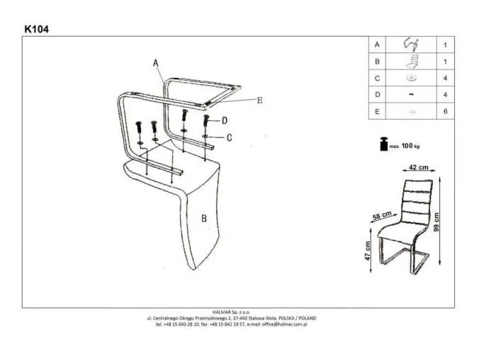 Instrukcja montażu krzesła K104
