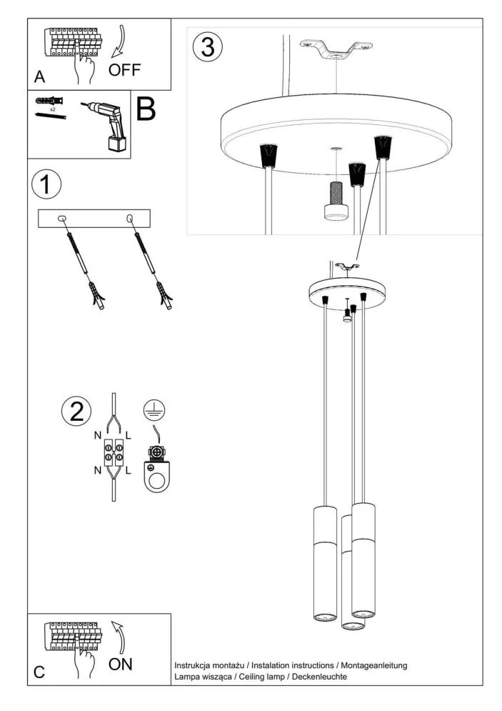 Lampa wisząca PABLO 3P czarna | sklep MIRAT kolekcja pablo