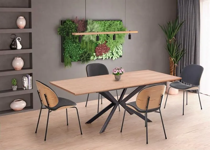Stół rozkładany LEGARTO 160(200)x90 dąb/czarny na designerskiej podstawie | MIRAT. w stylu LOFT kolekcja