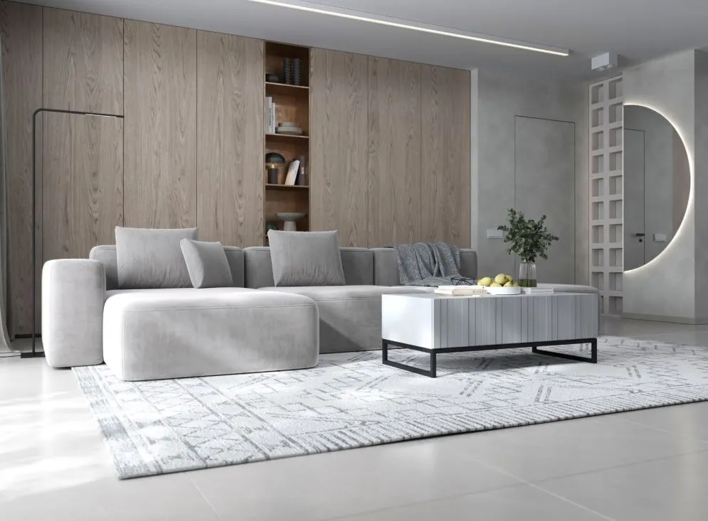 Stolik kawowy TAL 3D 110x54cm biały mat nowoczesny I sklep meblowy MIRAT. styl LOFT, RYFLOWANY kolekcja TAL