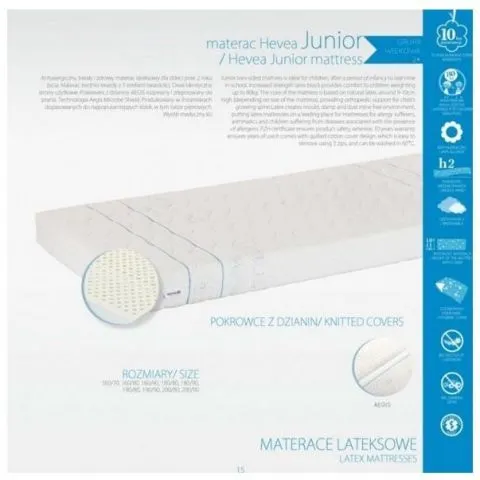 Materac lateksowy Junior 90x160 H2 zdejmowany pokrowiec | MIRAT.