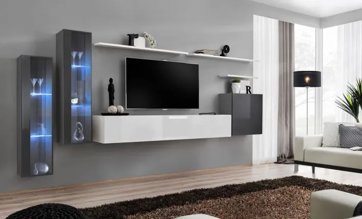 Meblościanka SWITCH XI z przeszklonymi witrynami z podświetleniem | MIRAT. w stylu  kolekcja SWITCH