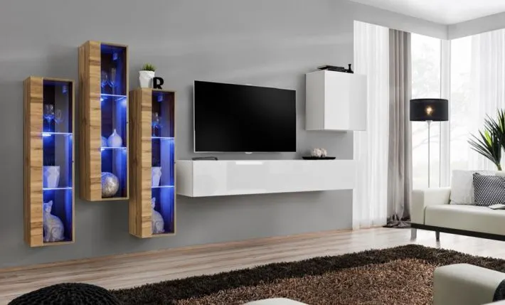 Meblościanka SWITCH XIII wisząca z przeszklonymi witrynami | MIRAT. w stylu kolekcja SWITCH
