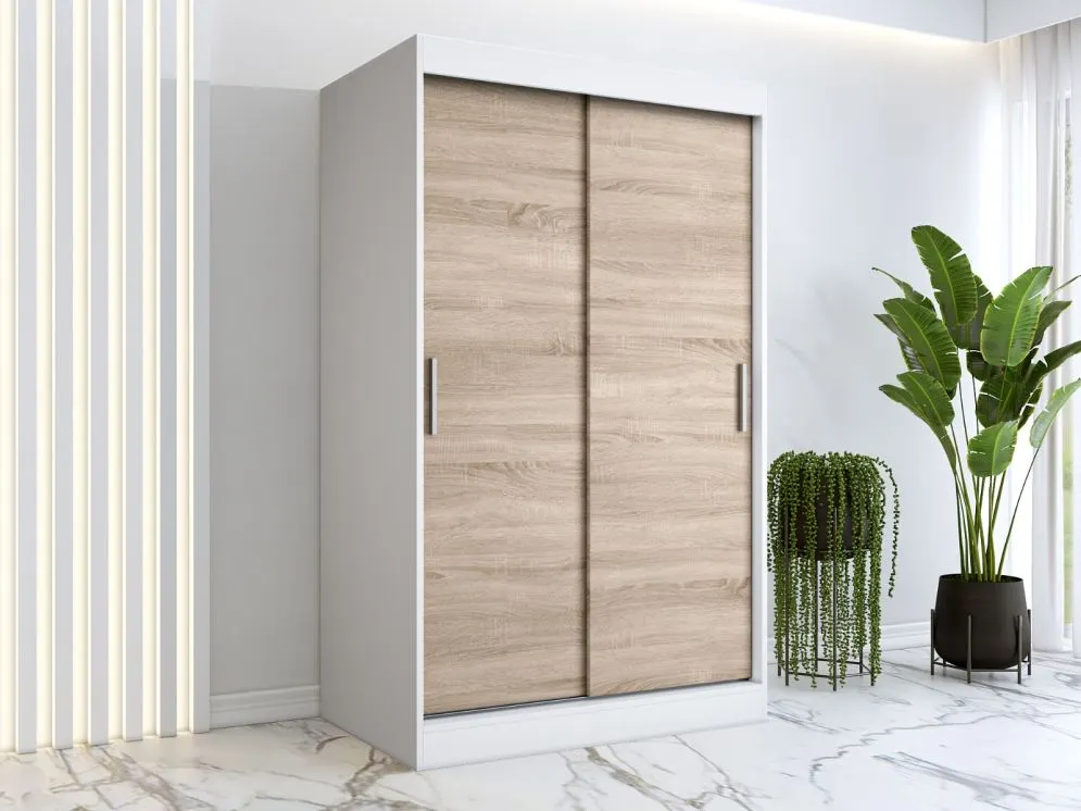 Szafa przesuwna MODUO COMFORT 120 biała mat/dąb sonoma gładka do sypialni | MIRAT. w stylu  kolekcja MODUO COMFORT