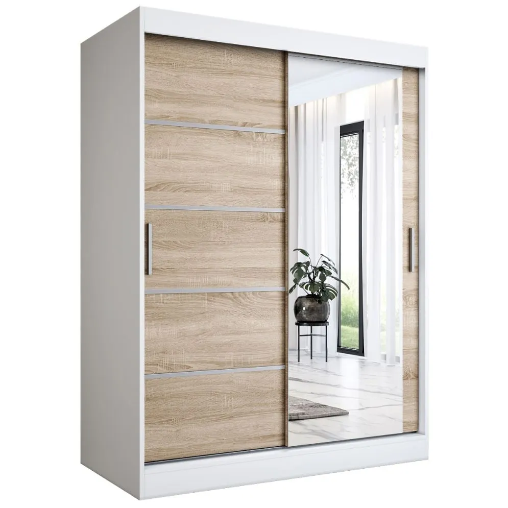 Szafa przesuwna MODUO COMFORT 2 150 biała mat/dąb sonoma do sypialni | MIRAT.  kolekcja MODUO COMFORT