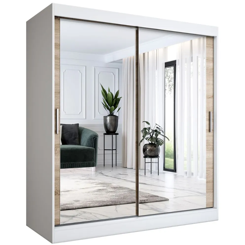Szafa przesuwna MODUO COMFORT 180 biała mat/dąb sonoma z dwoma lustrami | MIRAT.  kolekcja MODUO COMFORT