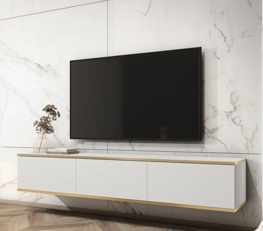 Szafka RTV KARL 175cm wisząca/stojąca biały mat laminowana I sklep meblowy MIRAT. styl GLAMOUR