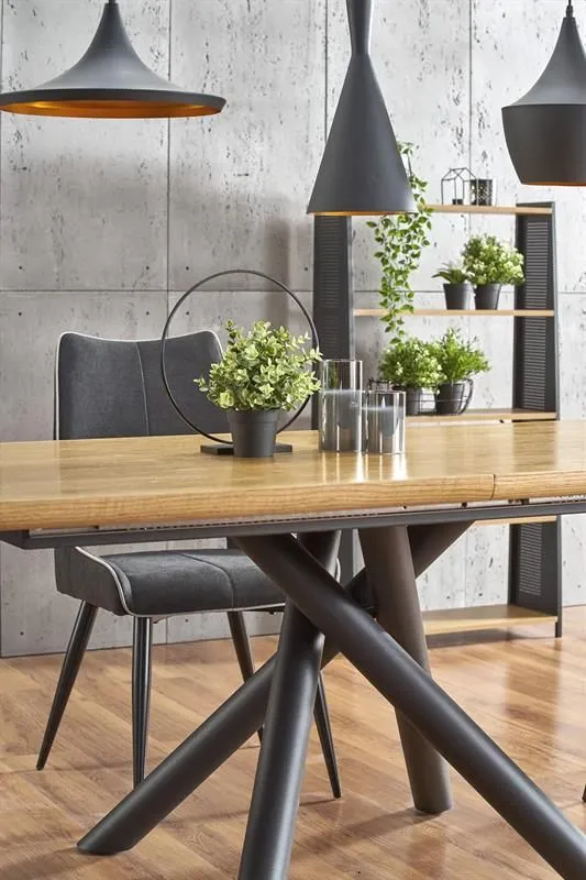 Stół DERRICK 160(200)x90 dąb/czarny rozkładany w stylu loft | MIRAT. styl LOFT