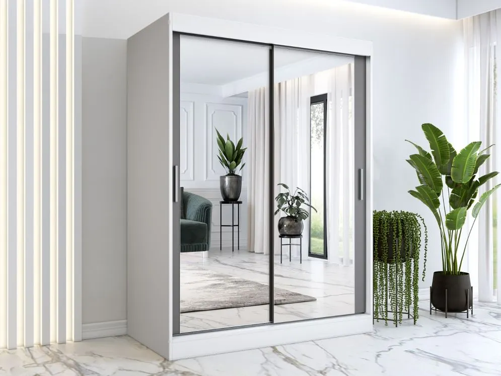Szafa przesuwna MODUO COMFORT 150 biała mat/antracyt z lustrami | MIRAT. w stylu  kolekcja MODUO COMFORT