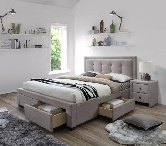 Łóżko EVORA 160x200 beżowe pikowane z szufladami | MIRAT. styl GLAMOUR