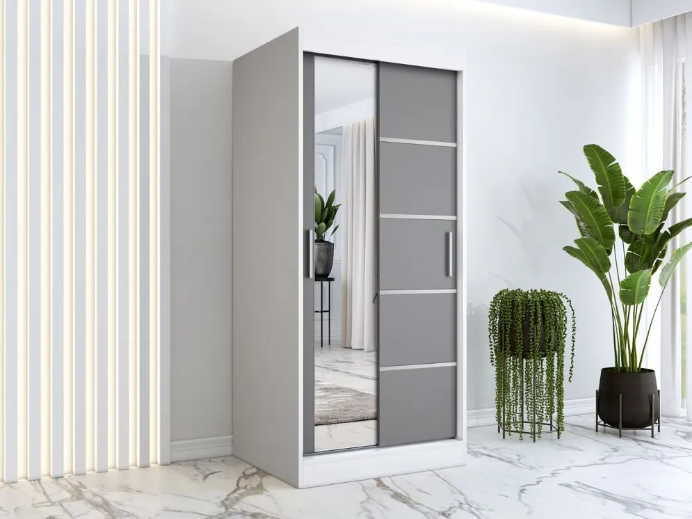 Szafa przesuwna MODUO COMFORT 3 90 biała mat/antracyt z lustrem | MIRAT. w stylu  kolekcja MODUO COMFORT
